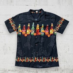 Palmwave Hawaiian Aloha Shirt Men's M Black Beer Bottles Short Sleeve Button Up